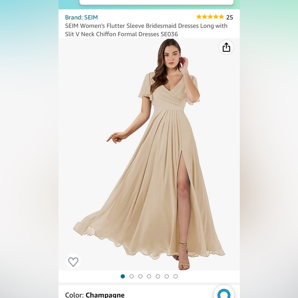 SEIM Women's Flutter Sleeve Bridesmaid Dress Slit V Neck Chiffon Formal Dresses